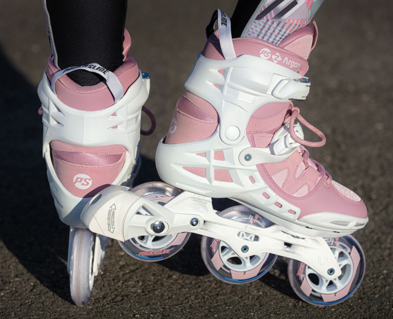 pink inline skate Phuzion Argon Rose with 100 mm wheels action view